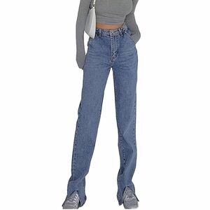 SOLD - NWT Commense Medium Wash High Waist Straight Leg Split Hem Jeans
